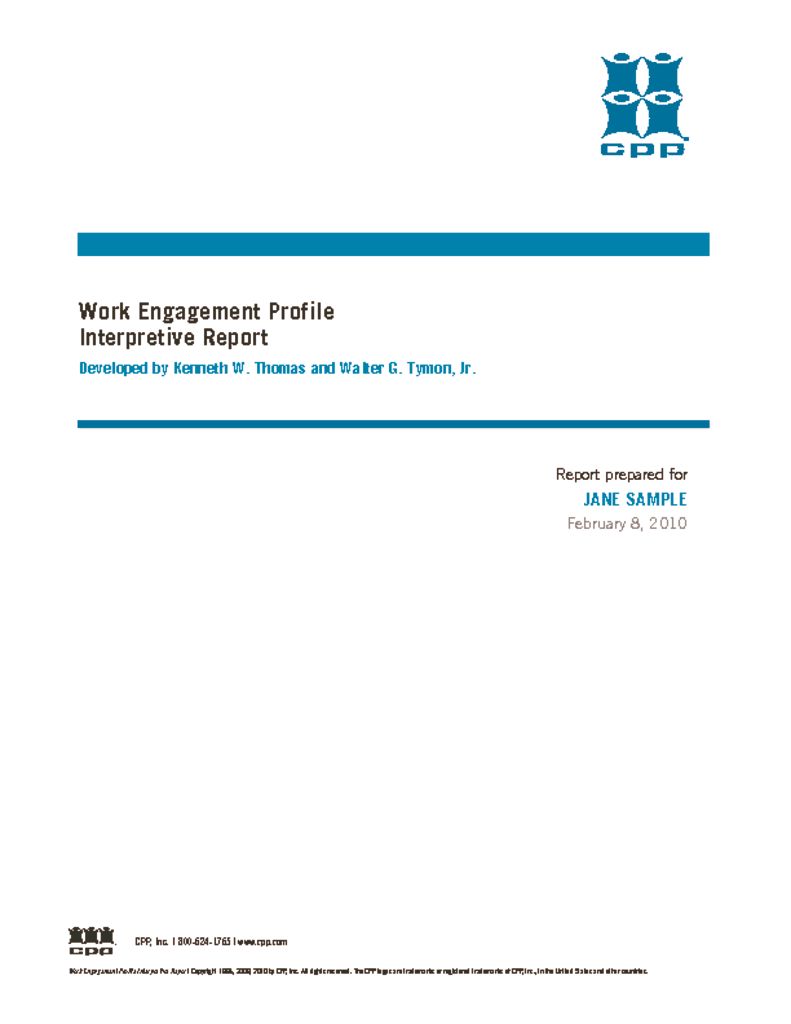 Sample Work Engagement Profile | Athena Executive Education Inc.